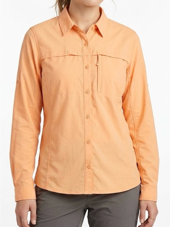 L.L. Bean Tops - LL Bean Tropicwear Shirt Peach Vented Roll Tab Long Sleeve Size L Utility Chic